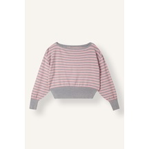 Defacto Regular Fit Kayık Yaka Çizgili Triko Crop Kazak I1628ax26augr422 Gri-gr422
