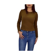 Kadın Uzun Kol Fitilli Body Tişört Bgl-st04231 Açık Kahve