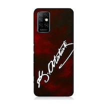 İnfinix Note 8i Uyumlu Atatürk İmzası Kırmızı Fon Desenli Silikon Kılıf Çok Renkli