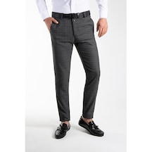 Erkek Füme Slim Fit Çizgili Italyan Kesim Keten Pantolon 21K-2200
