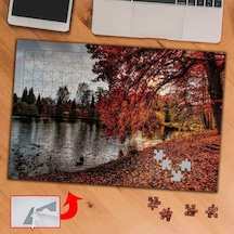 Kırmızı Yaprak Altında Göl 240 Parça Puzzle Yapboz Tablo-8266