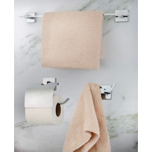 İsaoğlu Yapı Havluluk Tuvalet Kağıtlık İkili Bornozluk Komple Set Pirinç Paslanmaz Premium Banyo Seti Gümüş