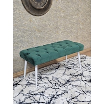 Zafir Beyaz Boyalı Sivriltme Ayaklı 90 Cm Puf Bench - Puf - Bench - Kasalı Oturak - Oturak - Yatak Ucu Puf Yeşil