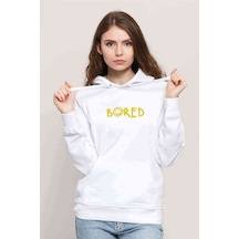 Sherlock Bored Baskılı Beyaz Kadın Kapşonlu Sweatshirt