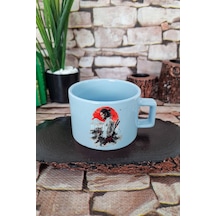 Samuray İlüstrasyon 1 Baskılı Japon Savaşçı Anime Manga Kare Kulplu Fincan Mavi Kupa Bardak MAvi