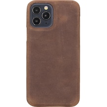 Apple Uyumlu iPhone 12 Pro Deri Arka Kapak F360 G2 Antik Kahve