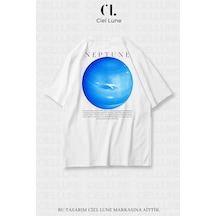 Nevermind Unisex Kadın Erkek Neptün Baskılı Özel Tasarım Oversize Beyaz