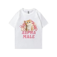 Flood Of Style Alfa Erkek Sevimli Yavru Gökkuşağı Grafik T Shirt Erkek Kadın Komik Kedi Günlük Tişört Moda P Beyaz