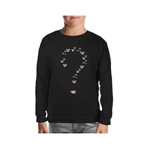 Kalp Soru Işareti Siyah Çocuk Sweatshirt Siyah