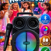 Kablosuz Karaoke Hoparlör 6.5 İnç Mikrofonlu Rgb Işıklı Bluetooth Speaker Usb Tf Kart Aux Destekli
