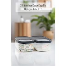 2'li 5 Lt Multibox Kayar Kapaklı Saklama Kabı & Erzak Kabı & Doz Ve Tablet Deterjan Kutusu Etiket Hediyeli