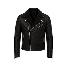 Mero Life Erkek Napa Deri Çapraz Fermuarlı İçi Full Kürklü Yüksek Kalite Slim Fit Siyah Mont & Ceket Siyah