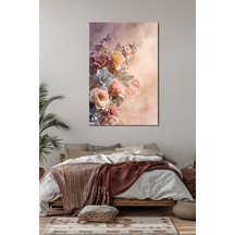 Çiçek Buketi Baskılı Cam Tablo Pastel Tonlu Floral Duvar Dekoru