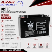 Ytx7a-bs / 12v-7ah Motosiklet Yatık Akü Scooter Ortec