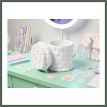 Bezos 3d Baskı Kabartma Kalp Desenli Kapaklı Kalemlik - Masaüstü Organizer - Beyaz Bzstk