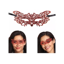 Kırmızı Dantel Masquerade Maskesi 9 No Çok Renkli