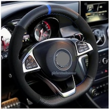 Renault 9 Alkantra Karbon Mavi Yüzüklü Deri Direksiyon Kılıfı