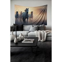 Yılkı Atları Desenli Duvar Halısı Duvar Örtüsü Tapestry Süet Dokulu Kumaş
