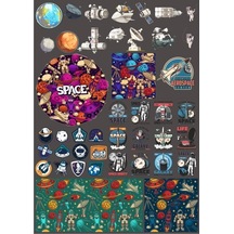 Retro Uzay Sticker Set 15 Parça Telefon, Tablet, Defter, Laptop Sticker