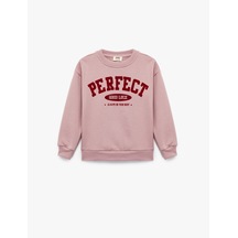 Koton Pamuklu Şardonlu Uzun Kollu Bisiklet Yaka Baskılı Sweatshirt Pembe 6wkg10202ak Gül