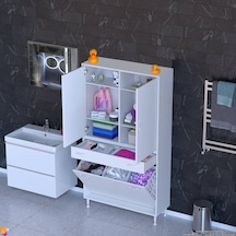 Modilayn Yeni Afra 90x173x32,5 Cm' Lik 1 Çekmece, 3 Göz Sepet, 2 Kapak, 6 Raf Dar Alan Banyo Dolabı Beyaz