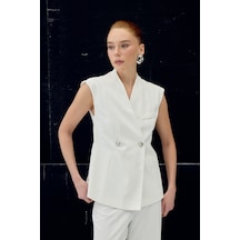 Sateen Anna Çizgili Yelek - Ekru-137103 Ekru
