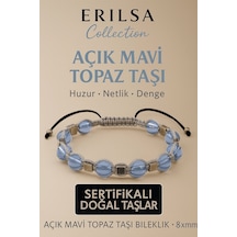 Sertifikalı Açık Mavi Topaz Doğal Taş Bileklik - 8x8 Mm Netlik Hu Çok Renkli