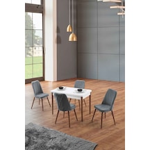 Morkese Home Consept Velvet Beyaz 70x110 Sabit 4 Sandalye Silinebilir Kumaş Mutfak Masası Takımı Yemek Masası Takımı Antrasit