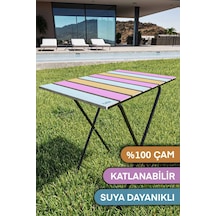 Bino Yükseklik Ayarlı Ahşap Katlanır Bahçe Kamp Masası Çok Renkli