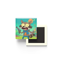 Rocket Raccoon - 9x9 Cm Baskılı Kare Buzdolap Magneti