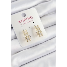 Xuping Zirkon Taşlı Sıralı Damla Model Gold Renk Kadın Küpe Altın