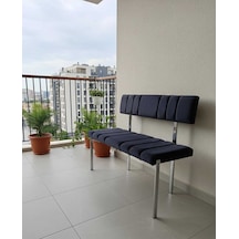 Özcan Metal Metal Krom Ayaklı Sırtlı Mutfak Salon Antre Yatak Odası Balkon Puf Bank Oturak Bench Lacivert