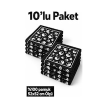 Herşeynota 10 Lu Siyah Yin Yang Desenli %100 Pamuk 52x52 Cm Fular Bandana Seti Çok Renkli