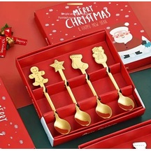 4 Lü Yılbaşı Kaşığı Seti Gold - Paslanmaz Çelik - Yılbaşı Hediyel