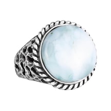 Gerçek Doğal Taş Yüzük - 925 Ayar Katı Gümüş Erkek Yüzüğü Larimar İle Gümüş