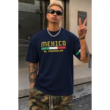Tarz Cool Erkek Regular Baskılı Tişört Mexico Yazılı %100 Pamuk Rahat Kesim T-shirt Lacivert