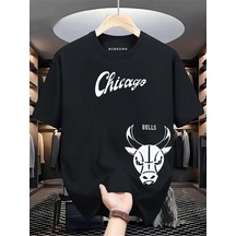 Chıcago Bulss Baskılı Oversize Tişört SIYAH
