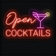 Open Cocktaıls Yazılı Ve Şekilli Neon Tabela Kırmızı