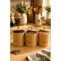 3 Lü Bambu Saklama Kutusu Kapaklı Kahve Çay Şeker Baharat Kavanozu Mutfak Düzenleyici 10x8 Cm