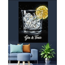 Ahşap Tablo Siyah Beyaz Cin Tonik Bardağı Sarı Limon Detaylı