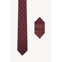 Erkek Bordo Desenli Kravat Mendil Set 57618741