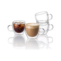Ayrex Çift Duvar Cam Kahve Kupaları 4-6oz Yalıtımlı Kahve Fincanı Seti - Çift Espresso, Cappuccino, Latte, Sıcak Genel