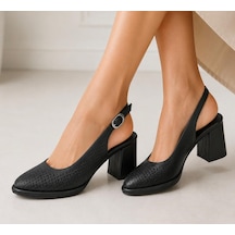 Papucumun Dünyası Kadın Slingback Kalın Topuklu Ayakkabı Siyah