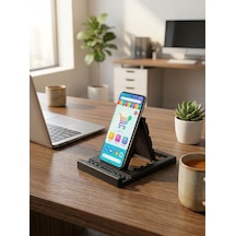 Katlanabilir Masaüstü Telefon Ve Tablet Standı-kademeli Açı Ayarlı Tutucu Siyah