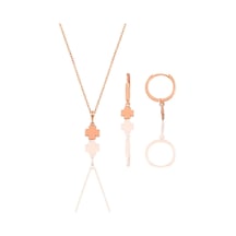 Gümüş Rose Üç Boyutlu Minimal Yonca Modeli Kolye Ve Küpe Seti Barcode Pembe Altın Gümüş Rose Üç Boyutlu Minimal Yonca Modeli Kolye Ve Küpe Seti Barcode Pembe Altın