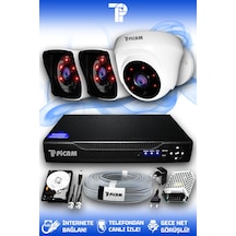 Picam 3 Kameralı Kare 1 İç Kamera Set 320 GB HDD Full HD Gece Görüşlü Güvenlik Kamerası Sistemi