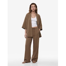 Koton Modal Kumaş Şal Yaka Cepli Uzun Kollu Kimono Ceket Bej 6sak50042ew Ekru