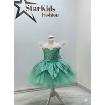 Star Kids Fashion Kız Çocuk Mint Yeşili Tinker Bell Kostümü, Kız Çocuk Peri Kostümü, Kanatlar Hediyedir Mint Yeşil