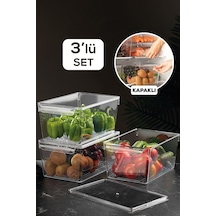 3'lü Set Kapaklı Buzdolabı Düzenleyici Buzdolabı Içi Düzenleyici Organizer 14 X 32,5 X 20 Cm Beyaz