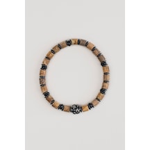 So Chic Jasper Taşlı Kuru Kafa Detaylı Çelik Erkek Bileklik Çelik